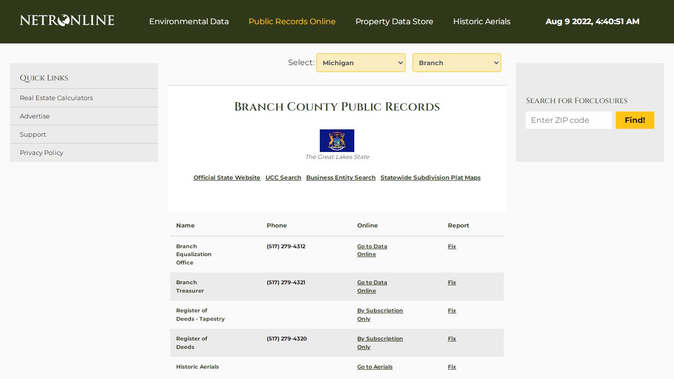 Branch County Public Records - NETR Online • Branch