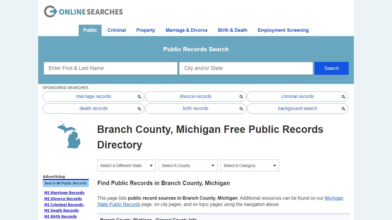 Branch County, Michigan Public Records Directory