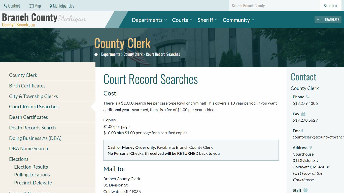 Court Record Searches – Branch County, Michigan