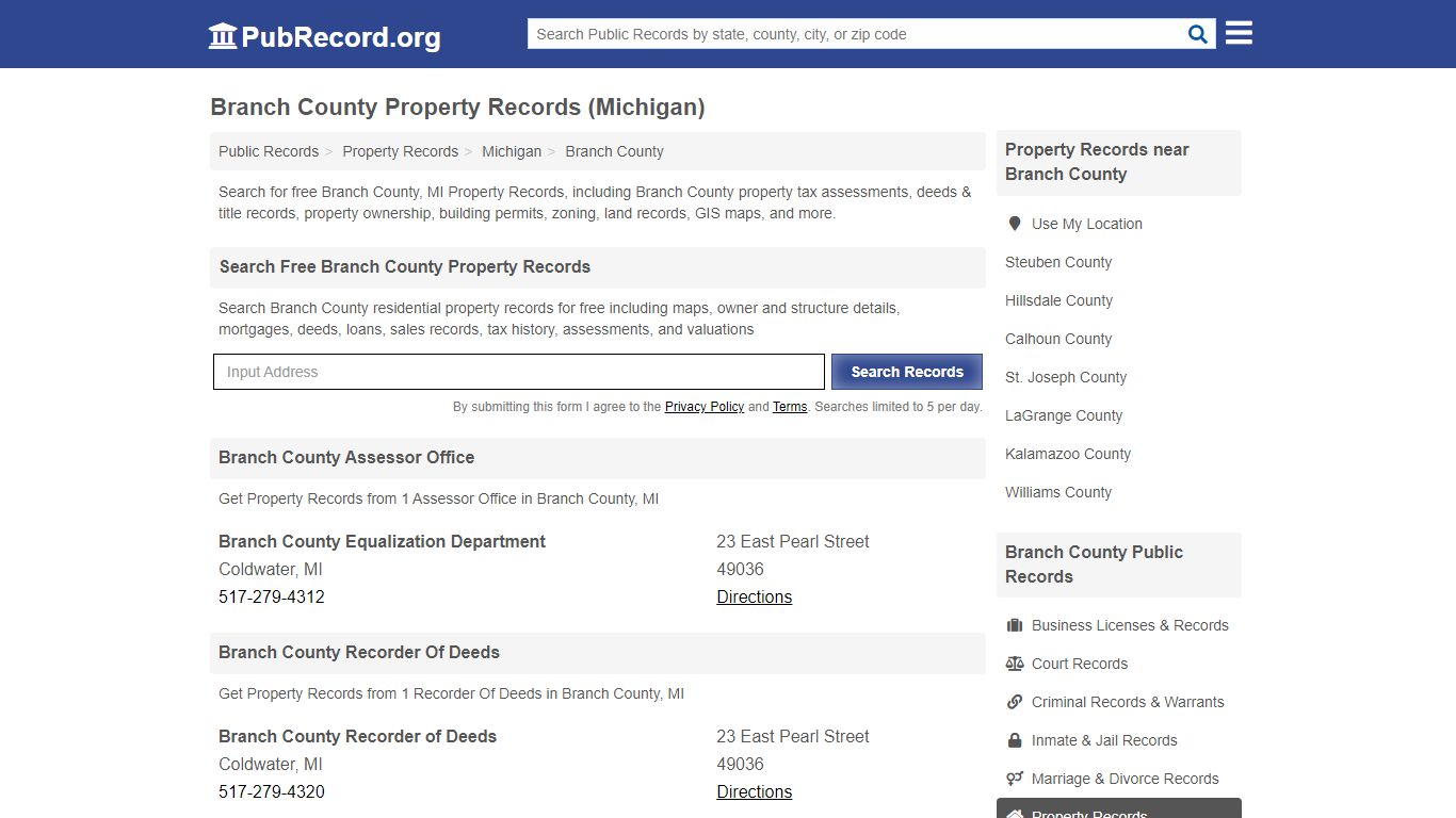 Branch County Property Records (Michigan) - Public Record