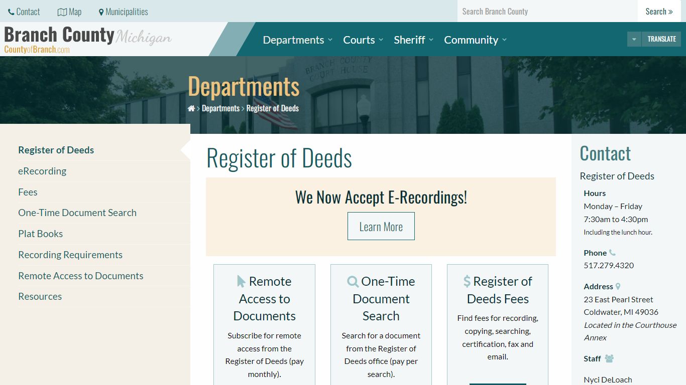 Register of Deeds – Branch County, Michigan